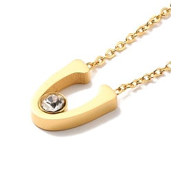 Golden Initial Letter V Ion Plating(IP) 304 Stainless Steel Pendant Necklaces, with Rhinestone, Golden, 16.54 inch(42cm)
