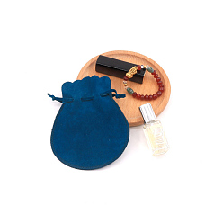 Marine Blue Velvet Storage Bags, Drawstring Pouches Packaging Bag, Round, Medium Blue, 9.5x8cm