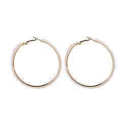 E2604-3 Bold and Chic Geometric Spiral Pearl Hoop Earrings - Statement Fashion Circle Earings