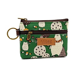 Green Bear Printed Polyester Wallets, 2 Layers Zipper Purse for Change, Keychain, Cosmetic, Rectangle, Green, 10x12x1.5cm