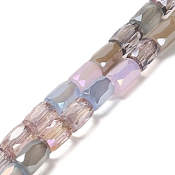 Perlas de Color Rosa Abalorios de vidrio electrochapa, facetados, columna, rosa perla, 6~6.5x4 mm, agujero: 0.8 mm, sobre 80 unidades / cadena, 20.12~20.24 pulgada (51.1~51.4 cm)