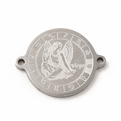 Дева Не тускнеет 12 созвездия 304 подвески-соединители из нержавеющей стали, цвет нержавеющей стали, плоско-круглые, Дева, 20x16x1.3 мм, отверстие : 1.4 мм