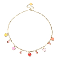 Colorful Alloy Heart & Millefiori Glass Flower Bib Necklace with Ion Plating(IP) Handmade 304 Stainless Steel Chains, Colorful, 15.87 inch(40.3cm)