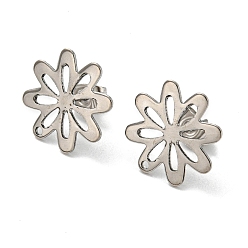 Stainless Steel Color 201 Stainless Steel Stud Earrings Finding, with 304 Stainless Steel Pins, Flower, Stainless Steel Color, 16x16mm, Hole: 1mm, Pin: 0.8mm