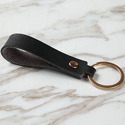 Black PU Leather Keychain with Iron Belt Loop Clip for Keys, Black, 10.5x3cm