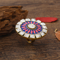 Синий Богемный винтаж этнический сплав горный хрусталь перстни, Кольца для женщин с цветочным рисунком в эмалевой стилистике, синие