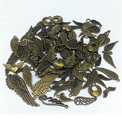 Antique Bronze Alloy Pendant, Mixed Style Wing, Antique Bronze, 10~60mm, 100g/bag