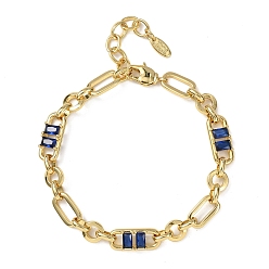 Синий Браслет-цепочка из латуни в виде кольца и скрепки с микропаве из кубического циркония для женщин., реальный 18 k позолоченный, без кадмия и без свинца, стойки покрытие, долговечный, синие, 6.89 дюйм (17.5 см)