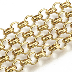 Golden Vacuum Plating 304 Stainless Steel Rolo Chains, Unwelded, with Spool, Golden, 6x2mm, about 32.8 Feet(10m)/roll
