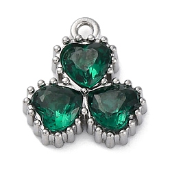 Темно-Зеленый Ионное покрытие (IP) 304 подвески из циркония из нержавеющей стали, цветок с подвесками в виде сердечек, реальный 18 k позолоченный, темно-зеленый, 11.5x10.5x3 мм, отверстие : 1.2 мм