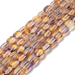 Gold Electroplated Synthetic Moonstone Beads Strands, Dyed, Holographic Beads, Half AB Color Plated, Frosted, Rectangle, Gold, 8~9x5.5~6x5~6.5mm, Hole: 1mm, about 44pcs/strand, 14.45''(36.7cm)