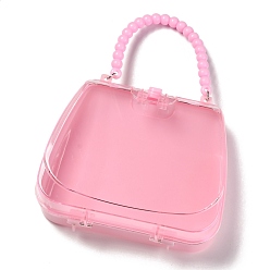 Pink Handbag Plastic Jewelry Boxes, with Plastic Beads Handle, Transparent Cover, Pink, 14.2x15.8x5.55cm