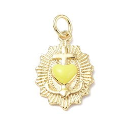 Yellow Eco-Friendly Rack Plating Brass Enamel Pendants, Real 18K Gold Plated, with Jump Ring, Sacred Heart of Jesus Charm, Yellow, 19.5x13x3mm, Jump Ring: 5x0.8mm, 3.4mm Inner Diameter