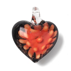 Помидор Ручной работы подвески золотые бусины песка, внутренние подвески в виде цветка-сердечка, помидор, 25x20x10.5 мм, отверстие : 4 мм