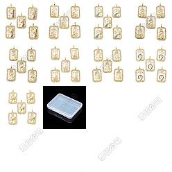 Mixed Shapes 9Pcs 9 Styles Brass Micro Pave Cubic Zirconia Pendants with Enamel, Constellation with Rectangle, Rack Plating, Long-Lasting Plated, Lead Free & Cadmium Free, Real 18K Gold Plated, Mixed Shapes, 25x14.5x4mm, Hole: 3.5x2.5mm, 1pc/style