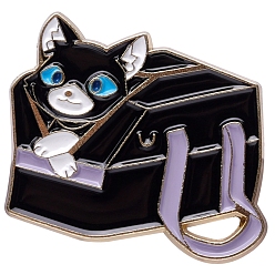Black Funny Cat in Bag Enamel Pins, Alloy Brooch, Gothic Style Jewelry Gift, Black, 30x24mm
