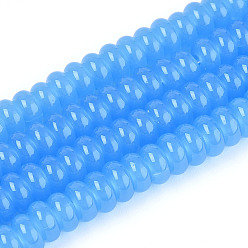 Озёрно--синий Имитация нефритовые четки стекла, рондель, Плут синий, 4~4.5x2.5 мм, отверстие : 0.7 мм, около 149 шт / нитка, 14.96 дюйм (38 см)