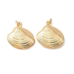 Real 18K Gold Plated Brass Pendants, Shell Shape Charms, Long-Lasting Plated, Rack Plating, Lead Free & Cadmium Free, Real 18K Gold Plated, 13.5x13.5x4mm, Hole: 2mm