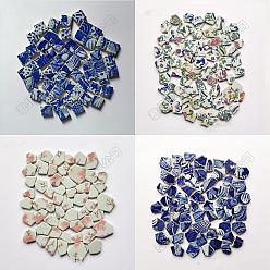 Couleur Mélangete 500g 4 styles cabochons en porcelaine faits à la main, carré avec motif de fleurs, couleur mixte, 19.5~42.5x19.5~36.5x5.5~6mm, 125 g / style