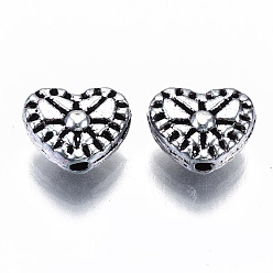 Antique Silver Tibetan Style Alloy Beads, Heart, Cadmium Free & Lead Free, Antique Silver, 7x8.5x4mm, Hole: 1.2mm, about 1388pcs/1000g