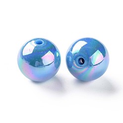 Deep Sky Blue Opaque Acrylic Beads, AB Color Plated, Round, Deep Sky Blue, 20x19mm, Hole: 2~3mm, about 111pcs/500g