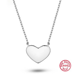 Platinum Valentine's Day 925 Sterling Silver Heart Shape Pendant Necklaces for Women, with Enamel, Platinum, 12-1/4 inch(31cm)