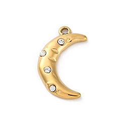 Кристалл 304 из нержавеющей стали горный хрусталь подвески, ионное покрытие (ip), луна, реальный 14 k позолоченный, кристалл, 22x13x3 мм, отверстие : 1.6 мм