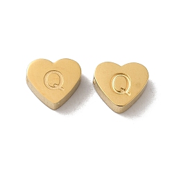 Letter Q Ionenbeschichtung (IP) 304 Edelstahlperlen, golden, Herz mit Brief, Buchstaben q, 5.5x6.5x3 mm, Bohrung: 1.6 mm