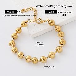 Golden Adjustable 304 Stainless Steel Round Bead Chain Bracelets, Golden, 7.48 inch(19cm)