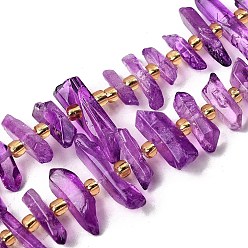 Фиолетовый Природных кристаллов кварца бисер нитей, граненые, окрашенные, палочка для наггетсов, с бисером, фиолетовые, 11~25x3~9x4~10 мм, отверстие : 1~1.2 мм, около 19~26 шт / нитка, 7.09~7.48'' (18~19 см)
