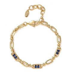 Синий Браслеты-цепочки из овальной латуни с микропаве из кубического циркония, украшенные скрепками, для женщин., реальный 18 k позолоченный, без кадмия и без свинца, стойки покрытие, долговечный, синие, 6.69 дюйм (17 см)