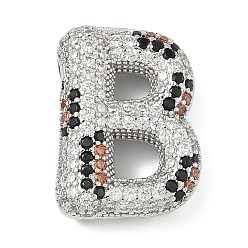 Letter B Латунные микро проложить кубического циркония подвески, долговечный, стойки покрытие, письмо амулеты, платина, В письме, 22.5x16.5x7.5 мм, отверстие : 5.2x3 мм