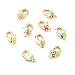 Mixed Color Brass Lobster Claw Clasps, with Enamel, Real 18K Gold Plated, Long-Lasting Plated, Evil Eye Pattern, Mixed Color, 20x16x2mm, Hole: 2~3mm