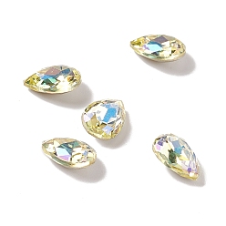 Jonquil Glass Rhinestone Cabochons, Pointed Back & Back Plated, Teardrop, Jonquil, 10x7x4~4.5mm