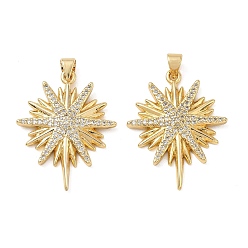 Golden Brass Micro Pave Clear Cubic Zirconia Pendants, Star Charms, Golden, 30.5x24x3.5mm, Hole: 5x3.5mm