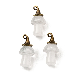 Хрусталь Подвески-грибы из натурального кварцевого кристалла, с ведьминой шляпой из сплава, античная бронза, 31~31.5x15~15.5 мм, отверстие : 1.5x2 мм