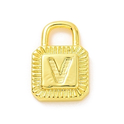 Letter V Eco-friendly Rack Plating Brass Pendants, Cadmium Free & Lead Free, Long-Lasting Plated, Lock with Alphabet, Real 18K Gold Plated, Letter.V, 15x10x3mm, Hole: 3.5x4mm