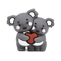 Koala Силиконовые фокусные бусины в форме сердца ко Дню святого Валентина, античный темно-серый, коала, 29x33x15 мм, отверстие : 2 мм