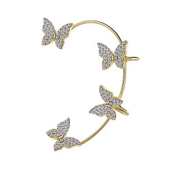 Golden Crystal Rhinestone Butterfly Cuff Earrings, Alloy Climber Wrap Around Earrings for Non Piercing Right Ear, Golden, 50mm