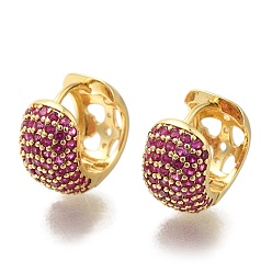 Фуксиновый Серьги-кольца из латуни с микропаве из кубического циркония, долговечный, без свинца и без кадмия, реальный 18 k позолоченный, красно-фиолетовые, 16.5x9.5 мм