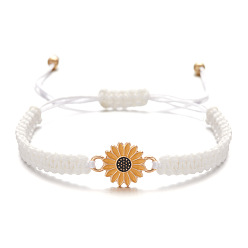 white Handmade Sunflower and Daisy Couple Bracelet, Fashionable Handcrafted Friendship Bracelet