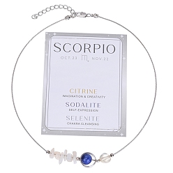 Sodalite Natural Mixed Gemstone Chips & Round Beaded Pendant Necklaces, Constellation Style Necklace with Platinum Brass Chains, 16.14~19.69 inch(41~50cm)