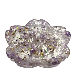 Amethyst Resin Flower Plate Display Decoration, with Natural Amethyst Chips inside Statues for Home Office Decorations, 100x100x15mm