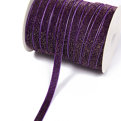 Purple Single Face Velvet Ribbons with Glitter Powder, Garment Accessories, Purple, 3/8 inch(10mm), 100 yards/roll