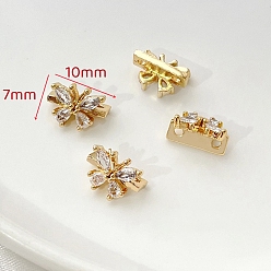 Butterfly Brass Micro Pave Clear Cubic Zirconia Slide Charms, Golden, Butterfly, 7x10mm