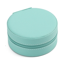 Cyan Round PU Leather Jewelry Zipper Boxes, Portable Travel Jewelry Organizer Case, for Earrings, Rings, Necklaces Storage, Cyan, 10x5cm