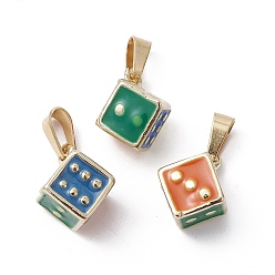 Colorful Alloy Enamel Charms, with 304 Stainless Steel Findings, Golden, Dice Charm, Colorful, 14x11x11mm, Hole: 6x3mm