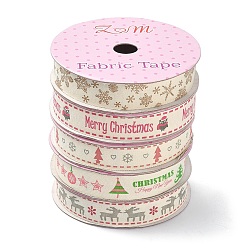Mixed Color 5 Rolls 5 Patterns Single Face Printed Cotton Satin Ribbons, Christmas Party Decoration, Mixed Color, 5/8 inch(16.5mm), 2 Yards/Roll, 5 Rolls/Group
