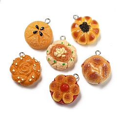 Mixed Color Imitation Food Opaque Resin Pendants, Bread Charms with Platinum Tone Iron Loops, Mixed Color, 26x22x11mm, Hole: 2mm