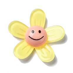 Champagne Yellow Acrylic Cabochons, Flower with Smiling Face, Champagne Yellow, 34x35.5x8mm